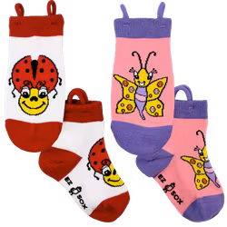 Ezsox barn strumpor -Fjäril/Nyckelpiga 2-pack (19-34) med halkskydd