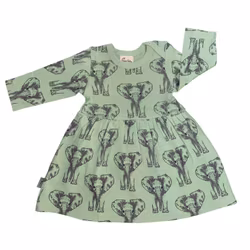 Babyklänning grön Elefanter 3-6månader eko bomull Fauna kids