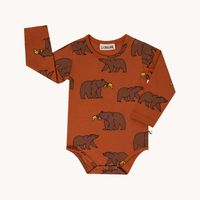 Babybody – Rostbrun med grizzlybjörnar | Ekologisk bomull - 50/56cl