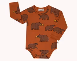 Babybody – Rostbrun med grizzlybjörnar | Ekologisk bomull - 50/56cl