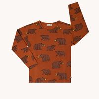 Långärmad tröja barn – Rostbrun med grizzlybjörnar | Ekologisk bomull - 86-152cl