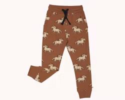 Joggingbyxor baby/barn – Bruna med vilda hästar | Ekologisk bomull 62-152cl