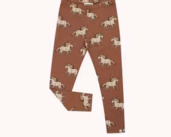 Mönstrade leggings i brun ton med vilda hästar –  50-116cl