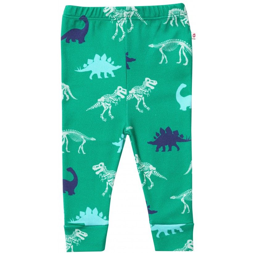 Barn leggings Dinosaurier i grönblå nyans – Unisex & Ekologiska | GOTS-certifierad bomull