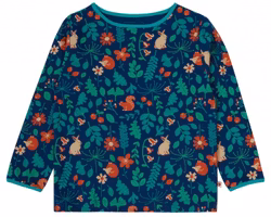 Långärmad barntröja Naturstig – Marinblå med skogens djur 9-10år