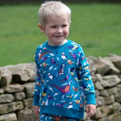 Sweatshirt tröja för barn mönstrad med fåglar - 4-9år ekolologisk bomull Piccalilly