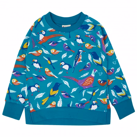 Sweatshirt tröja för barn mönstrad med fåglar - 4-9år ekolologisk bomull Piccalilly