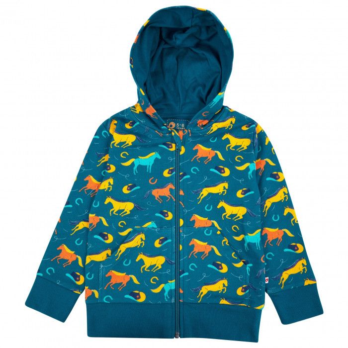 Hoodie barn munkjacka blå eko hästar