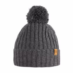 Mössa baby barn ribbad med boll -Grå Babyalpacka & Merinoull (12-24mån)