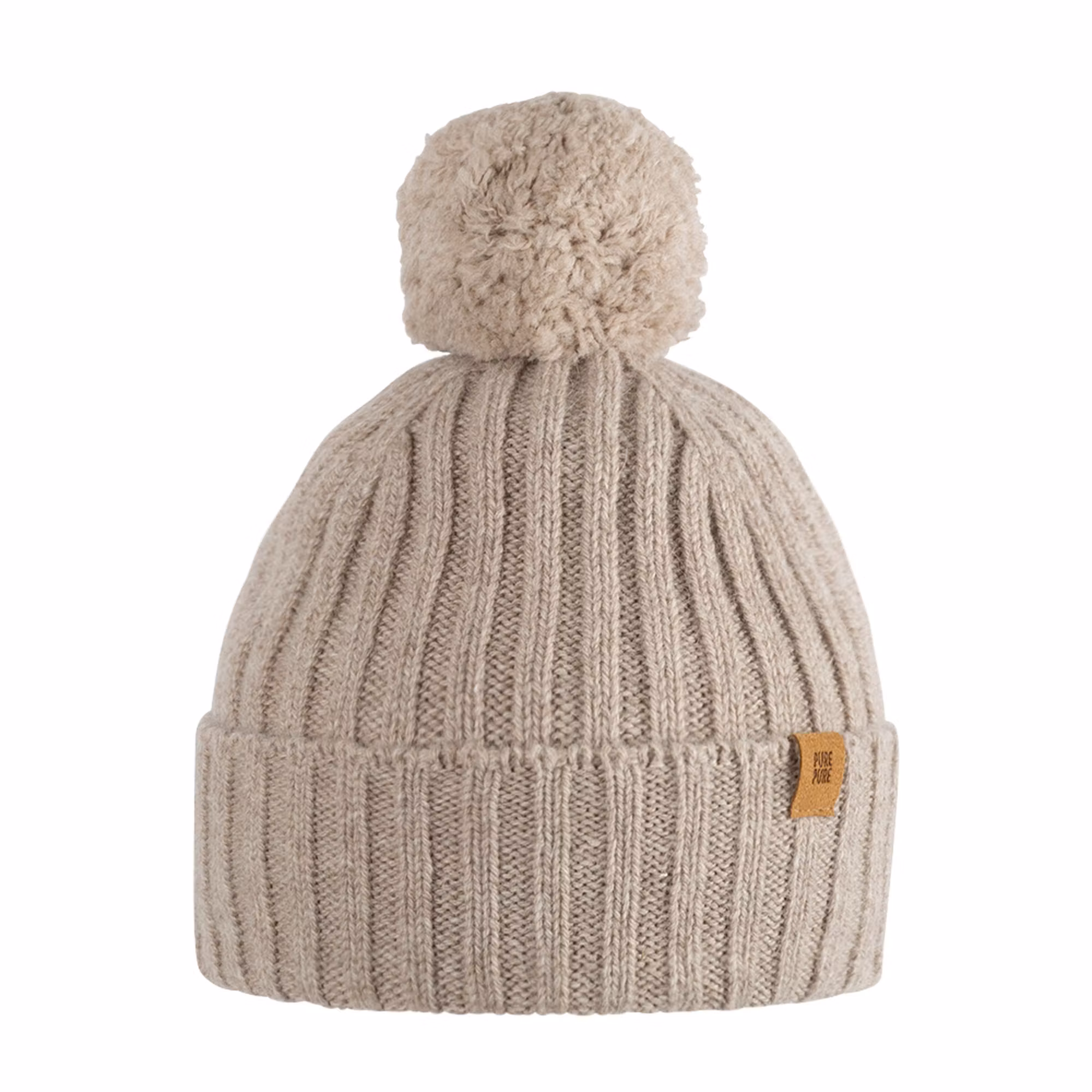 Mössa i ull till barn ribbad med boll beige