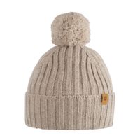 Mössa baby barn ribbad med boll beige - Ull (12-24mån)