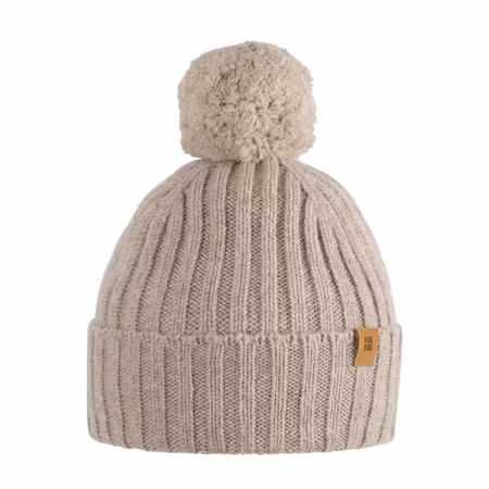 Mössa baby barn ribbad med boll beige - Ull (12-24mån)