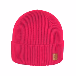 Mössa barn vuxen ribbad merinoull - Mörkrosa (2år och uppåt)