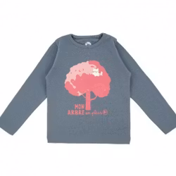 Långärmad T-shirt tröja för barn  kastanjeträd & vit katt - 24mån-6år ekologiska barnkläder