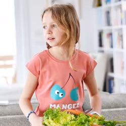 Kortärmad t-shirt tröja för barn - rosa - Körsbär 86-108cl ekologiska barnkläder