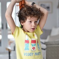 T-shirt tröja barn kortärmad ljusgul - Grönsaks party 2-4år ekologiska barnkläder