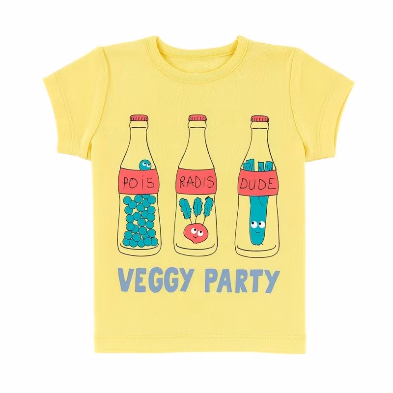T-shirt tröja barn kortärmad ljusgul - Grönsaks party 2-4år ekologiska barnkläder