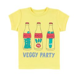 T-shirt tröja barn kortärmad ljusgul - Grönsaks party 2-4år ekologiska barnkläder