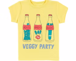 T-shirt tröja barn kortärmad ljusgul - Grönsaks party 2-4år ekologiska barnkläder