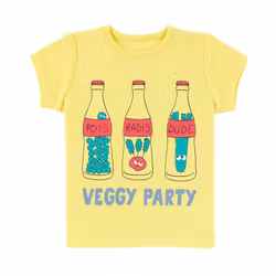 T-shirt tröja barn kortärmad ljusgul - Grönsaks party 2-4år ekologiska barnkläder