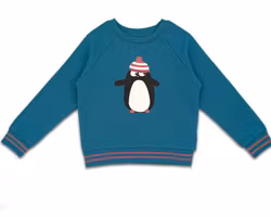 Långärmad tröja barn sweatshirt med  pingvin - 3år/94cl ekologiska barnkläder