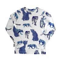 Långärmad tröja t-shirt barn vit blå - Leopard - 1-8år eko bomull