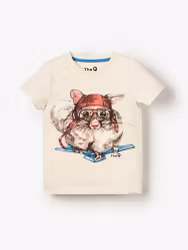 Kortärmad t-shirt tröja Flygpungekorre från The QT (2–8 år) ekologiska barnkläder
