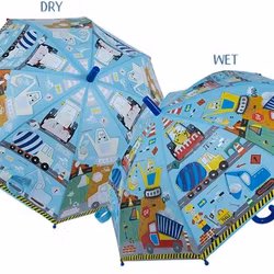 Magiskt Färgskiftande Barnparaply med Arbetsfordon – Perfekt för Regniga Äventyr!