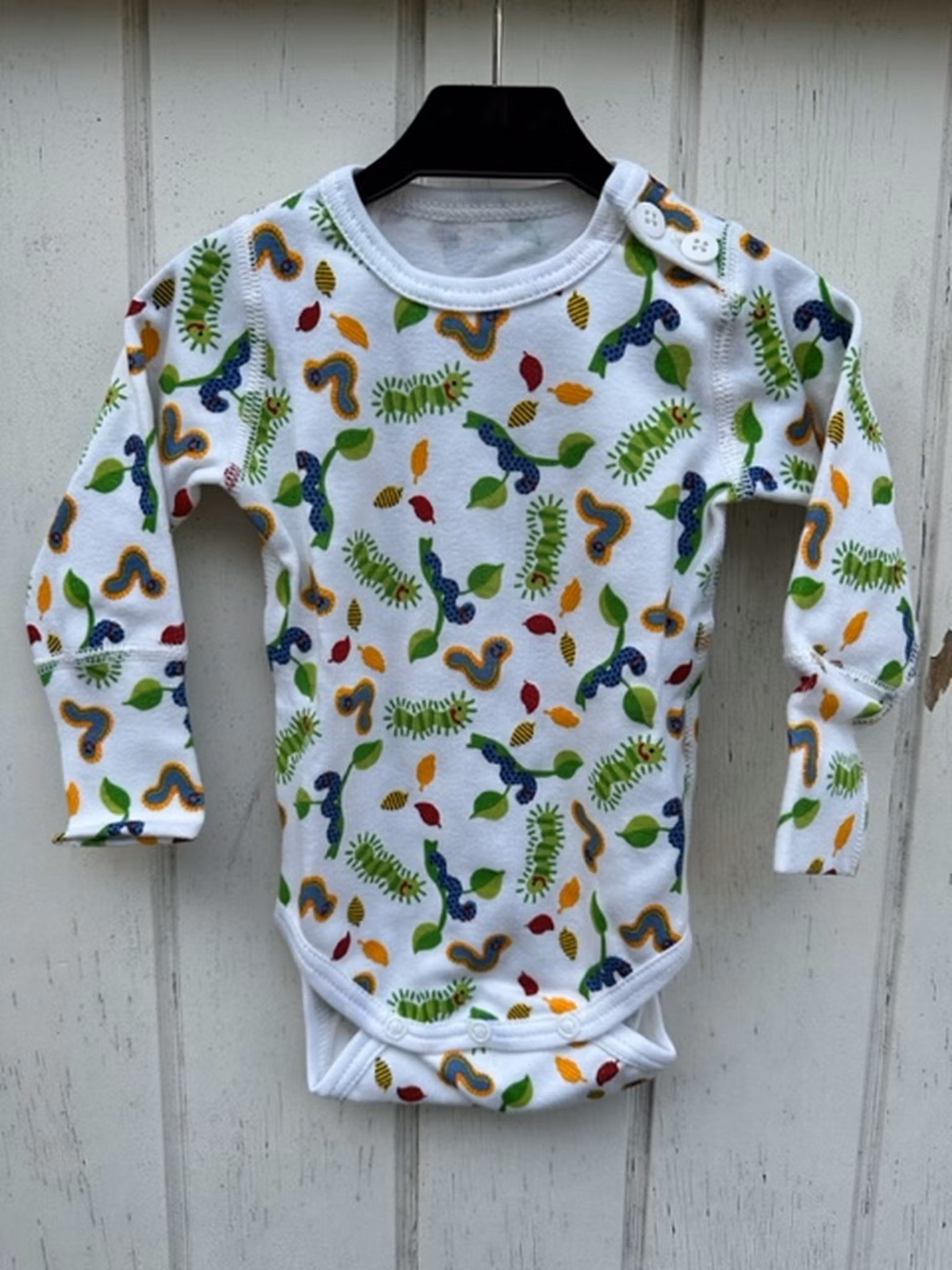 body för baby 100% bomull mönstrad med larver