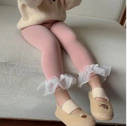 Leggings byxor för baby barn - Belle med volang - Rosa 12mån-6år
