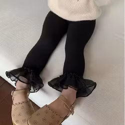 Leggings byxor barn - Belle med volang - Svart 12mån-6år