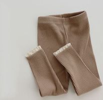 Baby Leggings byxor ribbad bomull - Beige 3-24mån