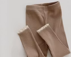 Baby Leggings byxor ribbad bomull - Beige 3-24mån