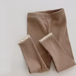 Baby Leggings byxor ribbad bomull - Beige 3-24mån