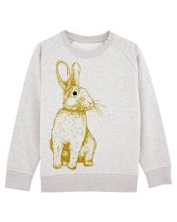 Sweatshirt tröja barn - beige med kanin 7-8år ekologisk bomull