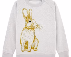 Sweatshirt tröja barn - beige med kanin 7-8år ekologisk bomull
