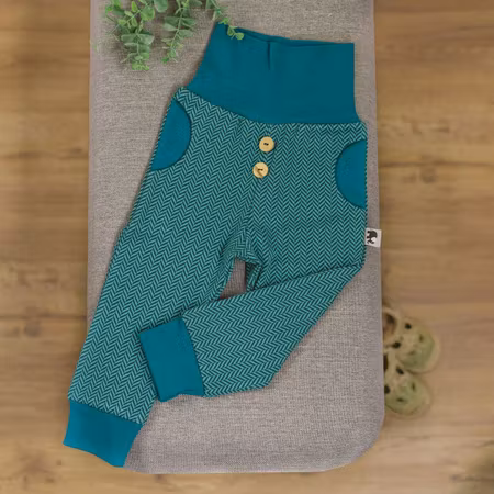 Byxor baby barn - fiskbensmönstrat jacquardtyg Petrol 50-104cl