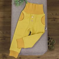 Byxor baby barn - fiskbensmönstrat jacquardtyg Senapsgula 50-104cl