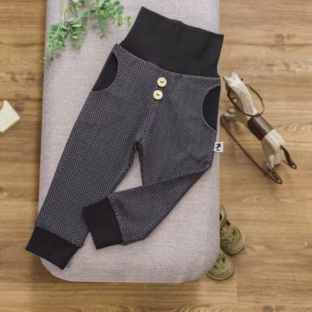 Byxor baby barn - fiskbensmönstrat jacquardtyg Antracit 50-92cl