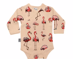 Body Omlott för baby - Flamingo - nyfödd-12mån eko bomull