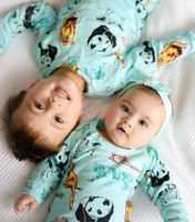 Baby Body Omlott Turkosa Panda och vänner - nyfödd-12mån ekologisk bomull