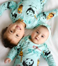Baby Body Omlott Turkosa Panda och vänner - nyfödd-12mån ekologisk bomull