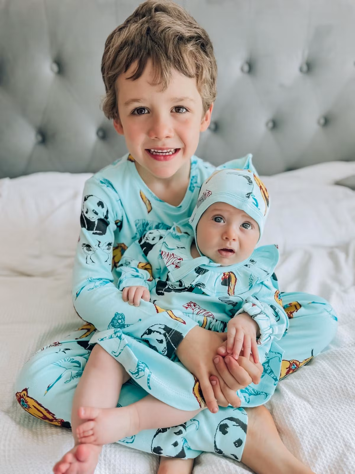 Barnkläder Långärmad t-shirt Tröja Turkosa- Panda och vänner 1-8år ekologisk bomull