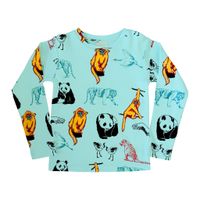 Barnkläder Långärmad t-shirt Tröja Turkosa- Panda och vänner 1-8år ekologisk bomull