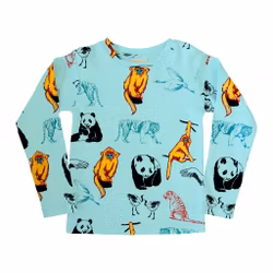 Barnkläder Långärmad t-shirt Tröja Turkosa- Panda och vänner 1-8år ekologisk bomull