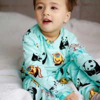Barnkläder Långärmad t-shirt Tröja Turkosa- Panda och vänner 1-8år ekologisk bomull