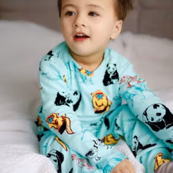 Barnkläder Långärmad t-shirt Tröja Turkosa- Panda och vänner 1-8år ekologisk bomull