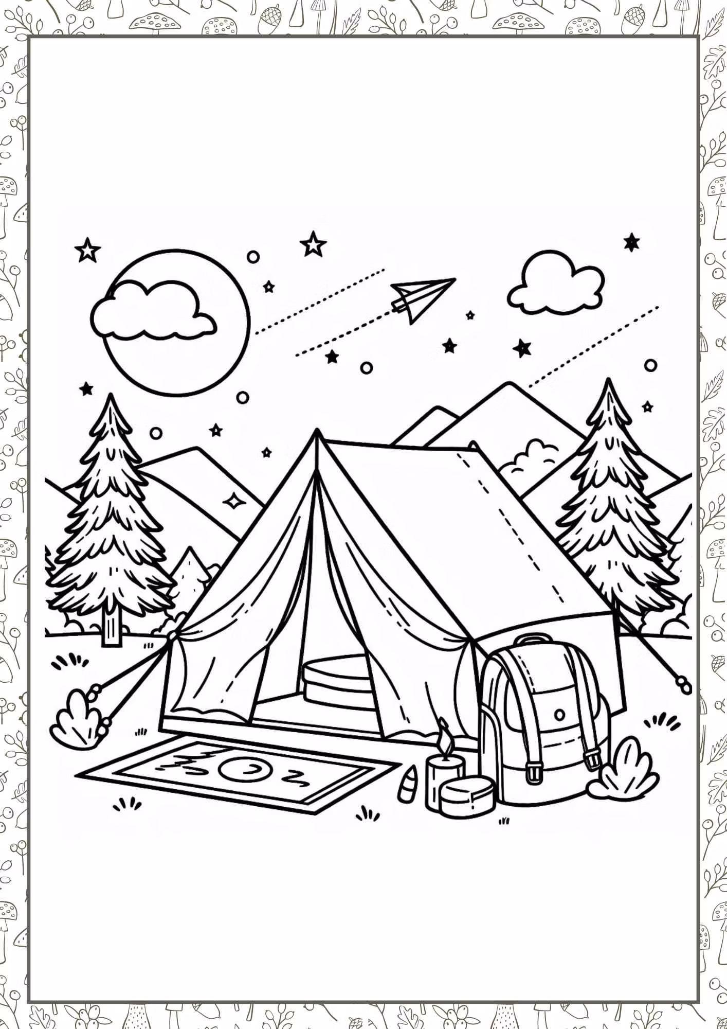Camping pysselbok för barn - 30 sidor att skriva ut hemma