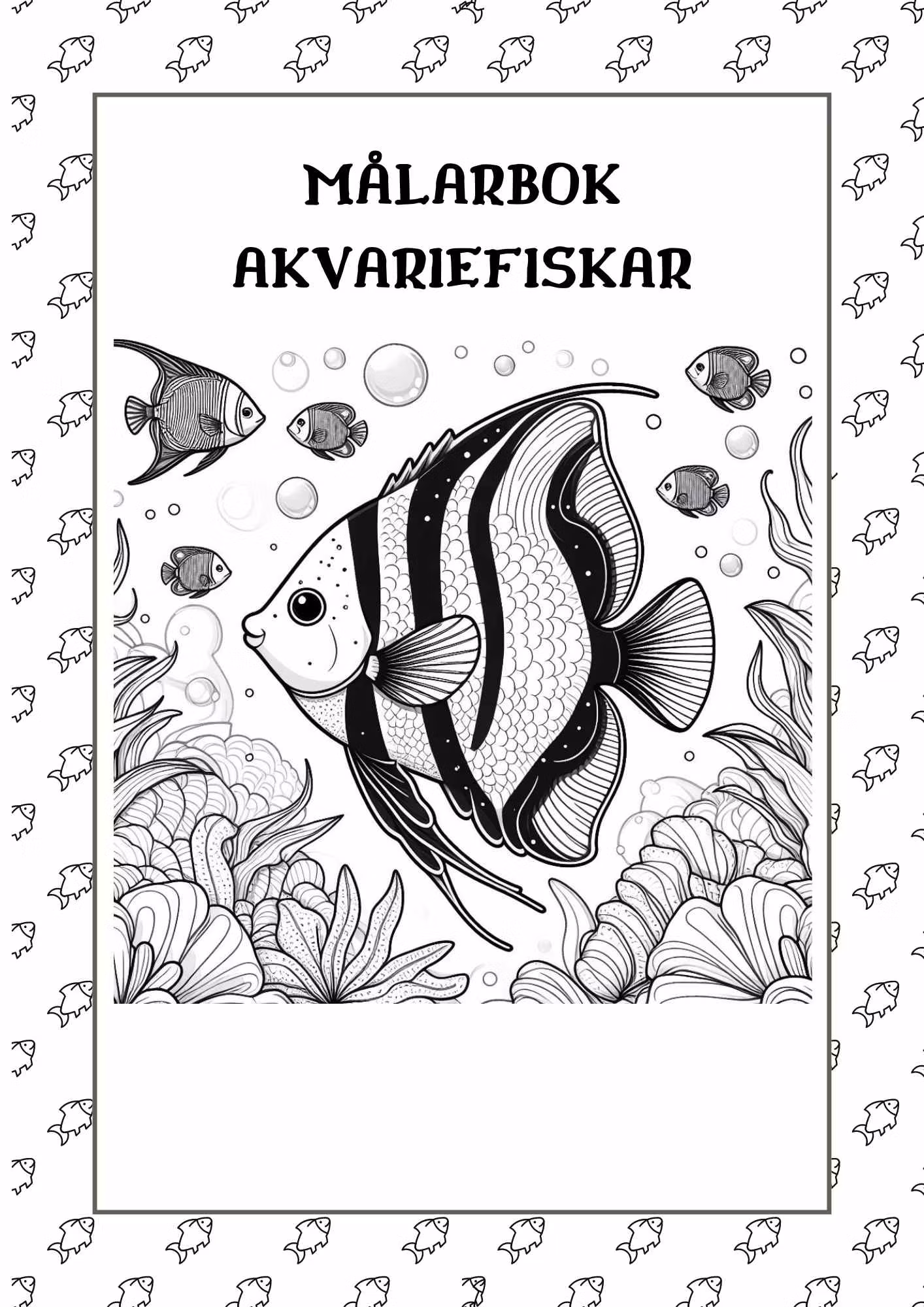 Målarbok Akvariefiskar - 25 sidor för barnen att färglägga