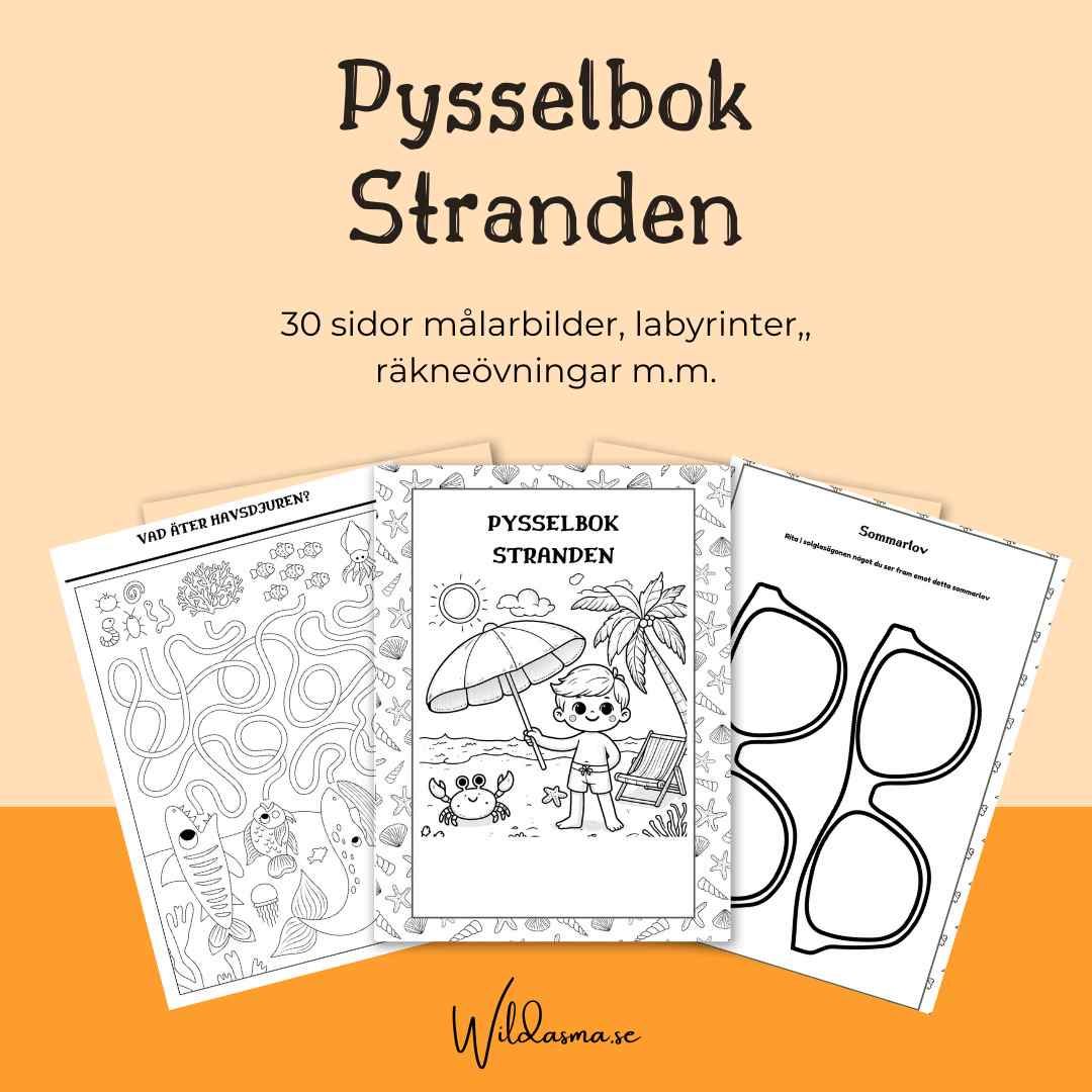 Pysselbok för barn - Stranden 30 sidor att skriva ut hemma